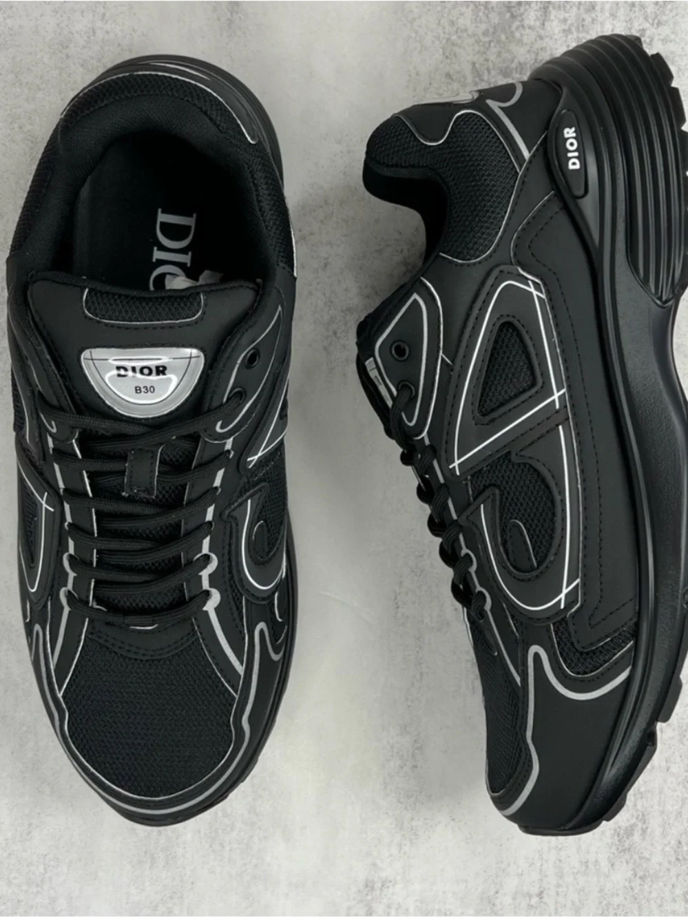 Dior Black Athletic Sneakers with Reflective Silver Accents